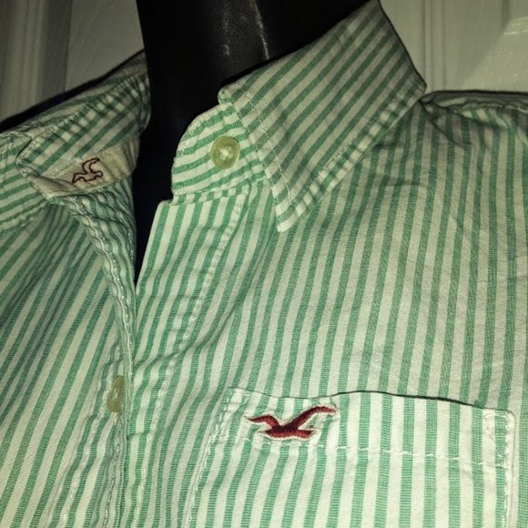 Hollister Green Stripe Blouse, Junior Small - Picture 4 of 6
